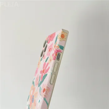Søde Lyserøde Blomster PU Læder Phone Case for iPhone 12 11 Pro Max 7 8 plus X XR XS SE Antal i 2020 12 mini Cover Blød Silikone Tilfælde