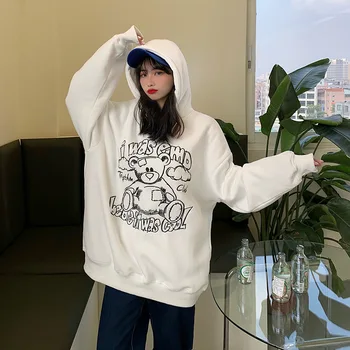 Søde Overdimensionerede Harajuku Hætteklædte Koreanske Tegnefilm Bære Broderi Hoodie Sweatshirt Kvinder Vinter Jakke Kvinder Streetwear Toppe Kvinde