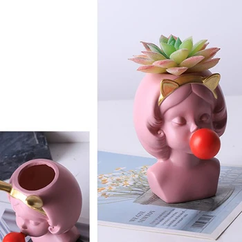 Søde Pige, Der Blæser Bobler Succulent Plante-Harpiks Flower Pot Hjem Haven Desktop Vase Børste Pot Micro Landskab Indretning