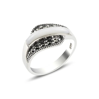 Sølv 925 Sterling Pearl & Marcasite Ring