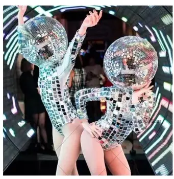 Sølv fremtidens teknologi natklub bar ds GOGO glas bolden spejl hjelm bikini kostume