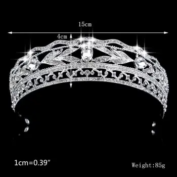 Sølv Krystal Tiara Krone Hovedbøjle Prinsesse Elegante Krone for Kvinder, Piger Broe G2AF
