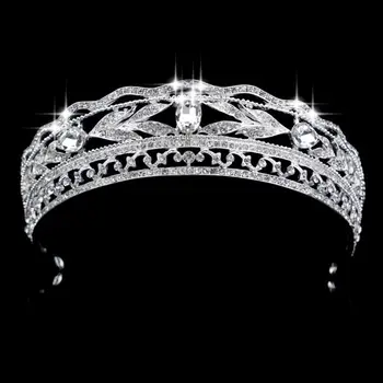 Sølv Krystal Tiara Krone Hovedbøjle Prinsesse Elegante Krone for Kvinder, Piger Broe G2AF