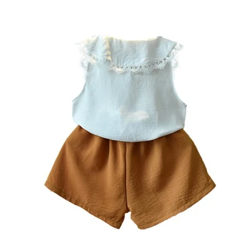 T-shirt til Sommeren Kids Baby Piger Outfits Tøj Sløjfeknude Chiffon Flæse Vest Shirt, Toppe+Shorts Bukser Sæt Baby Tøj