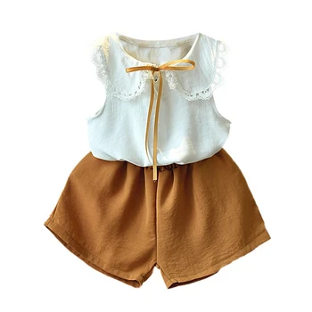 T-shirt til Sommeren Kids Baby Piger Outfits Tøj Sløjfeknude Chiffon Flæse Vest Shirt, Toppe+Shorts Bukser Sæt Baby Tøj