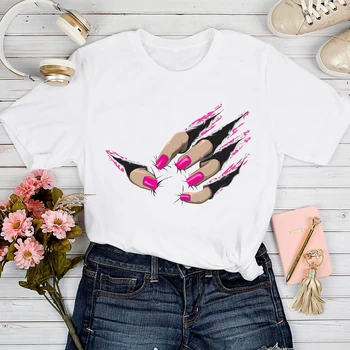 T-shirts Kvinder 2021 3D mode Sød kortærmet Finger Nail Art Tshirt Top Dame Udskrive Tøj Grafisk Kvindelige Tee T-Shirt