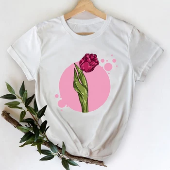 T-shirts Kvinder 2021 Blomst Korte Ærmer Forår Sommer 90'erne Tøj Udskrivning Elegant Skjorte Top Dame Print 2021 Tee T-Shirt