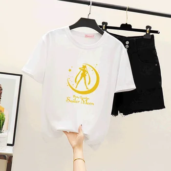 T-Shirts Kvinder Anime Pige Tees Harajuku Sommeren Streetwear Kort Ærme Løs Casual Overdele 2021 Mode Trend