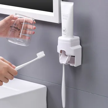Tandbørsteholder Støvtæt vægmonteret Praktisk Tandpasta Squeezer Tandpasta Dispenser Til Badeværelse MDJ998