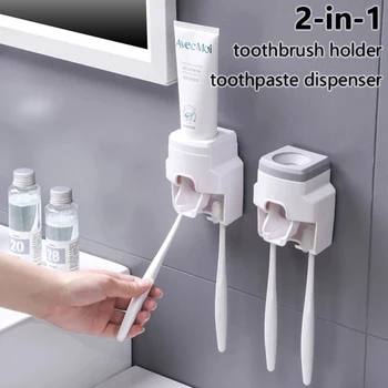 Tandbørsteholder Støvtæt vægmonteret Praktisk Tandpasta Squeezer Tandpasta Dispenser Til Badeværelse MDJ998