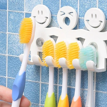 Tandbørsteholder Vægmonteret Sugekop 5 Position Søde Tegneserie Smil Badeværelse Sæt