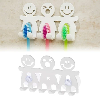 Tandbørsteholder Vægmonteret Sugekop 5 Position Søde Tegneserie Smil Badeværelse Sæt
