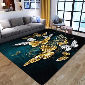Tegnefilm Butterfly 3D-print Tæpper til stue soveværelse stort område tæpper Flannel Nordiske moderne hjem sengen, non-slip mat-gulvtæppe