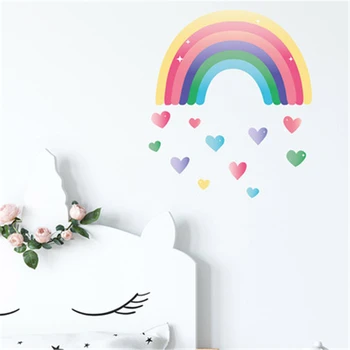 Tegnefilm Elsker Rainbow Wall Sticker Børnehave Klistermærker Til Barn Værelser Med Stue, Soveværelse Dekorationer Tapet Farvet Vægmaleri