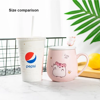 Tegnefilm Keramiske kaffebæger Kreative Pink Mælk Drinkware Kopper med Låg Ske Voksne Studerende Søde Dyr Vand Krus Køkken Levering