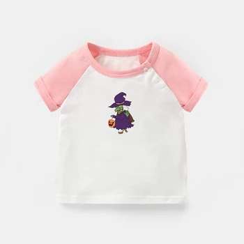 Tegnefilm oktober 31 Flyvende Heks halloween Design Nyfødte Baby T-shirts lille Barn Grafisk Raglan Farve Short Sleeve Tee Toppe