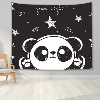 Tegnefilm Panda Dog Leopard Maleri, Mosaik, Familie Hjem Stue, Soveværelse Sovesal Gobelin Strand Håndklæde Vægtæppe