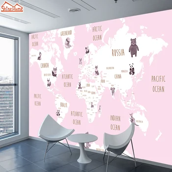 Tegnefilm Pink verdenskort Wall Paper 3d Tapet Papirer Home Decor Tapet til stuen Børn Vinyl Skræl Stokken Vægmaleri Roll