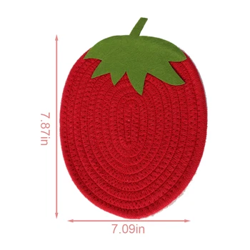 Tegnefilm Røde Jordbær Frugt Dækkeserviet til spisebord Drikke Te Coaster Kop Fad Tørring Mat Pad Bomulds grydelapper Home Decor