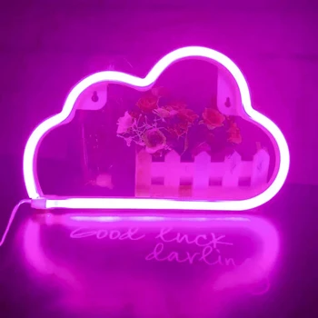 Tegnefilm Sky Formet Skilt LED Neon Bord Lys USB Batteri Drives Home Party Kids Room Art Dekorative Væg Hængende Natten Lampe