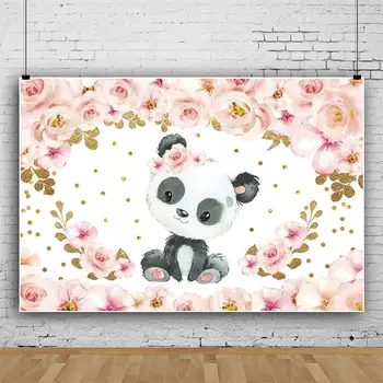 Tegnefilm Søde Panda Blomster Tema Baggrund Baby Vis Part Dekoration Fotografering Fotos Børn, Fødselsdag, Nyfødte Badning Baggrund