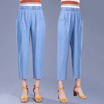 Tencel Jeans Koreanske 2021 Høj Talje Løs Komfortable Jeans Til Kvinder Plus Size Fashion, Afslappet Tynd Harem Denim Bukser Mødre Jeans