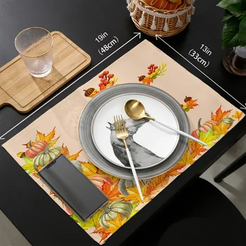 Thanksgiving Maple Leaf Falde Græskar Vegetabilske bordløber Indstillet til Hjem, Køkken spisebord bryllupsfest Ferie Dekoration