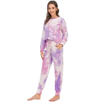 Tie-farvet pyjamas lange bukser, nattøj fritid sport hjem bære sove toppe tie-farvet pyjamas farverige to-delt sæt