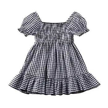 Toddler Baby Girl Prinsesse Plaid Flæse Kjole Afslappet Part Knæet Længde A-Line Kjole Toppe Outfit 1-5Y Børn