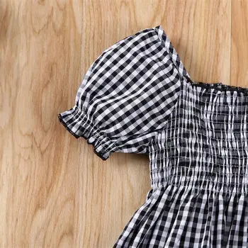 Toddler Baby Girl Prinsesse Plaid Flæse Kjole Afslappet Part Knæet Længde A-Line Kjole Toppe Outfit 1-5Y Børn