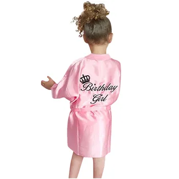 Toddler Baby Kid Solid Silke Satin Kimono Gevandter, Morgenkåbe Fødselsdag Piger, Nattøj Fashionable Smukke Pige Barn Pink Pyjamas
