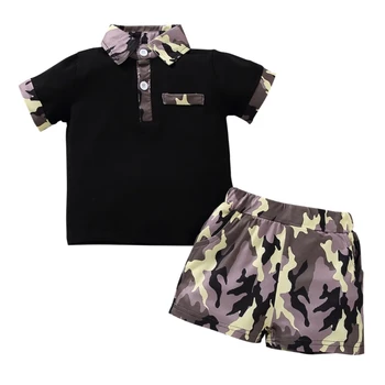 Toddler Dreng Tøj, som er beliggende 3-18M Spædbarn Baby Drenge Tøj Sæt Revers kortærmet Top + Camouflage Shorts Sommer Outfits