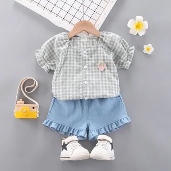 Toddler Pige Sommer Tøj, Børn, Børn Mode Ternet kortærmet Søde Shorts, der Passer 1 2 3 4 Års Søde To-delt Sæt