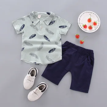 Toddler Sommeren Boy Tøj fra 2 til 3 År Beklædning Sæt koreansk Mode Fjer Shorts og Toppe Kis Bebes Jogging Dragter Træningsdragter