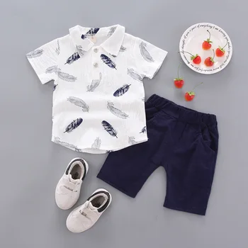 Toddler Sommeren Boy Tøj fra 2 til 3 År Beklædning Sæt koreansk Mode Fjer Shorts og Toppe Kis Bebes Jogging Dragter Træningsdragter
