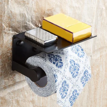 Toiletpapirholder med Hylde vægmonteret Mobiltelefon køkkenrulleholder Dekorative Badeværelse Rulle Papir Indehaver
