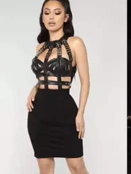 Top Kvalitet ny Sexede kvinder Bodycon hule ud i sort / hvid mini Rayon Bandage Dress Elegante Evening Party Dress