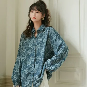 Toppe Kvinder Nye Print Blomst Langærmet Skjorte Kvinder, Koreanske Studerende Harajuku Vintage Plus Size Toppe Kawaii Gotiske Unif Tshirt
