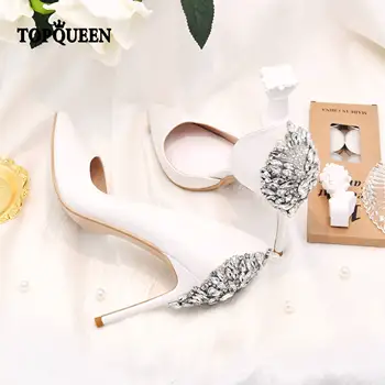 TOPQUEEN A18 Bryllup sko Mode Hvide Hæle Sommer Sandaler med Rhinestone Pegede Bryllup Kjole Sko sko til at slutte sig til bryllup