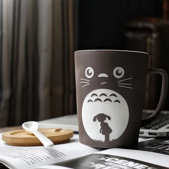Totoro Tema Mælk / Kaffe Krus med låg og Ske, Ren Farve Krus Cup Køkken Værktøj Gave, Sød Kaffe Krus og Kopper Te Kop