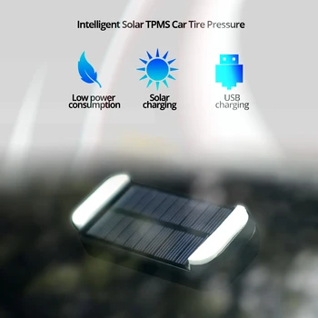TPMS Bil Dæk Overvågning Pres Display auto Alarm Monitor Solenergi Temperatur ved Opladning Advarsel med 4 sensorer