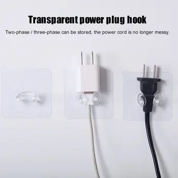 Transparent Power Plug Krog Selvklæbende Opbevaring Kroge Wiren Plug, Beslag, Kroge To-Fase Plug Kan Blive Gemt