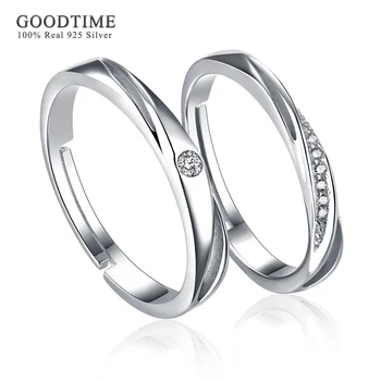 Trendy Ren 925 Sterling Sølv Ringe Bryllup Par Ringe Til Kvinde Mand Zircon Rhinestone Jubilæum Smykker Gave