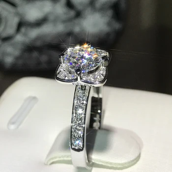 Trendy Søde Blomst Ægte 925 Sterling Sølv Ringe for Kvinder Udsøgt Elegant Luksus Bryllup Part Gave Charme Dejlige Engagement