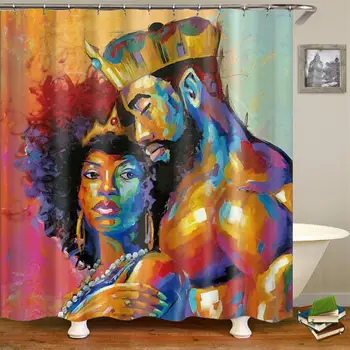 Trible Etniske badeforhæng Amerikanske Afrikansk Kvinde Danse Design Polyester Stof Badeværelse Gardinerne med Krogene Orange