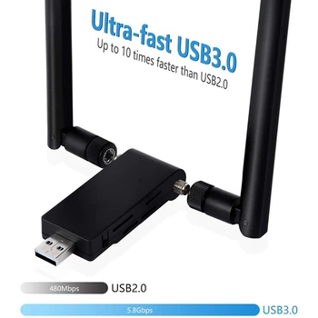 Trådløs USB-Wifi-Adapter Dual Band-2,4 G&5,8 G Antenne til Wifi-Dongle 1200Mbps USB-netværkskort til Bærbare PC