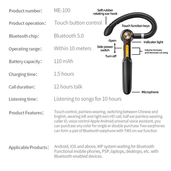 Trådløse Bluetooth Hovedtelefoner Indre Øre Krog Business Stereo-Fone Hovedtelefoner Headset, Håndfri Sport Med Mikrofon