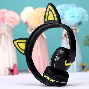 Trådløse Justerbar Hovedbøjle Bærbare Søde Kat Øre LED Lys Gave Cartoon Kids Voksne Bluetooth Hovedtelefoner Mode Surround Sound