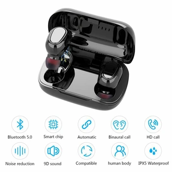 Trådløse Øretelefoner Mini Stereo Hovedtelefoner Bluetooth-kompatible V5.0 Headset Med Power Bank Oplader Sag