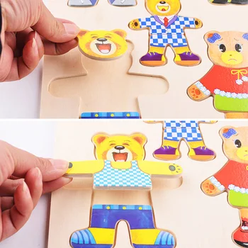 Træ-3D-Puslespil Børn Grundlæggende Færdigheder Puslespil Legetøj Puslespil brætspil Kjole Din Bære Læring Puslespil, brætspil, Legetøj